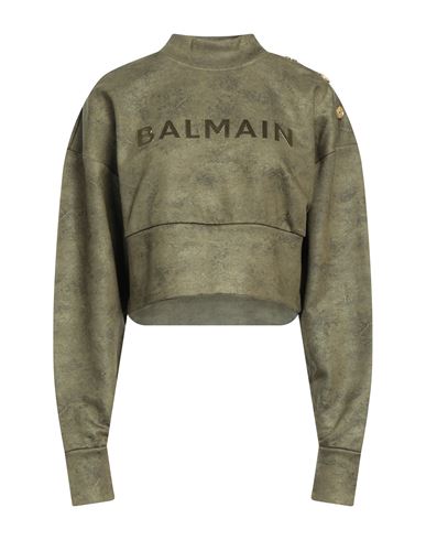Balmain Woman Sweatshirt Military Green Size M Cotton, Elastane