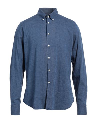 Gmf 965 Man Shirt Navy Blue Size 16 ½ Linen, Cotton