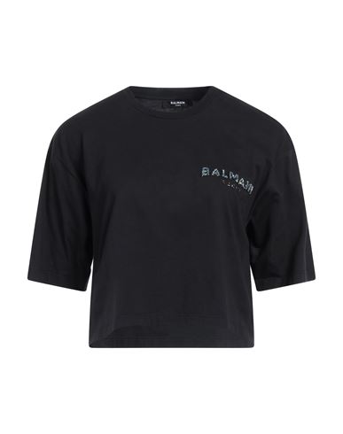 Balmain Woman T-shirt Black Size M Cotton, Acrylic, Brass