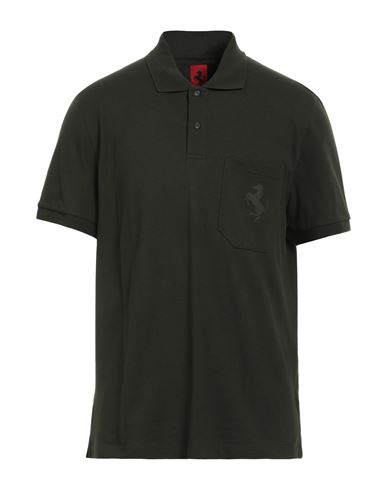 Shop Ferrari Man Polo Shirt Dark Green Size M Organic Cotton, Elastane