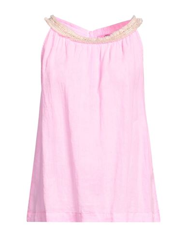 0039 Italy Woman Top Fuchsia Size L Linen In Pink