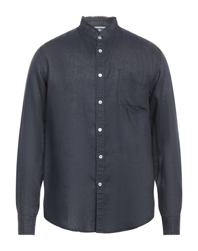 Shop Grifoni Man Shirt Navy Blue Size 36 Linen