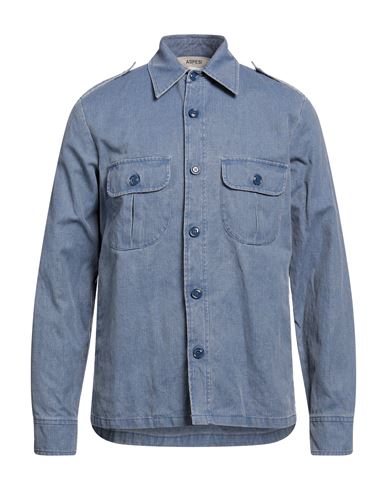 Aspesi Man Denim Shirt Blue Size L Cotton, Linen