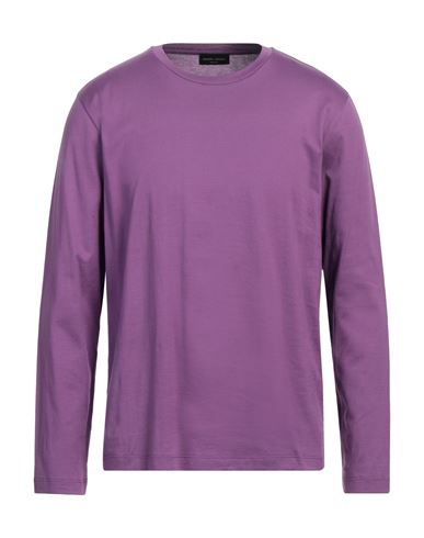 Roberto Collina Man T-shirt Purple Size 42 Cotton