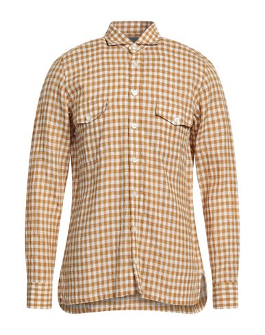 Dandylife By Barba Man Shirt Mustard Size 15 ¾ Linen In Brown