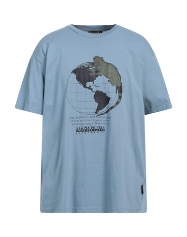 Napapijri Man T-shirt Pastel Blue Size Xxl Cotton