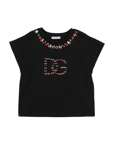 Dolce & Gabbana Toddler Girl T-shirt Black Size 5 Cotton, Natural Stone, Aluminum In Black