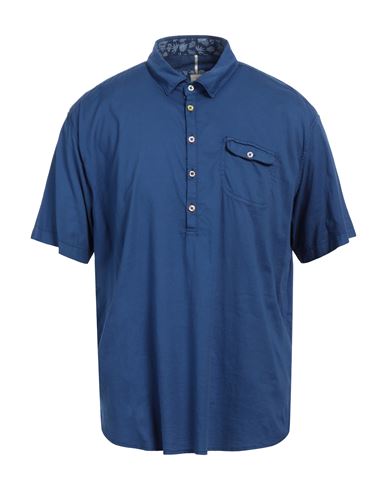 Panama Man Shirt Blue Size 4xl Cotton, Elastane