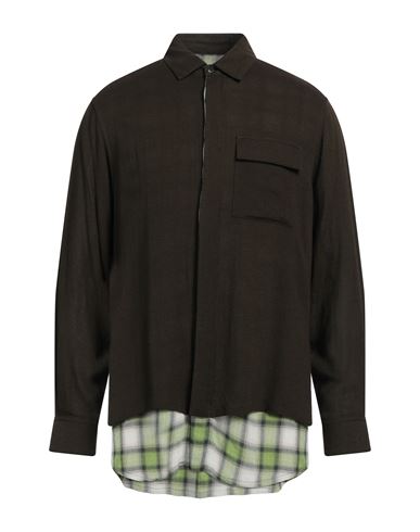 Etro Man Shirt Dark Green Size M Viscose, Wool