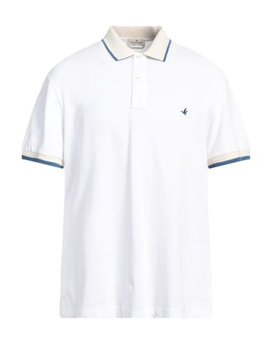 Brooksfield Man Polo Shirt White Size 46 Cotton, Elastane