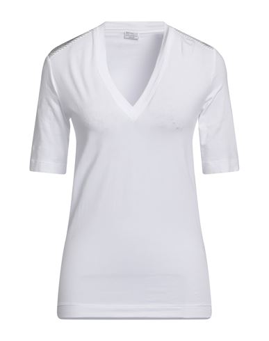 Brunello Cucinelli Woman T-shirt White Size S Cotton, Elastane, Brass