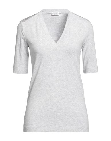 Brunello Cucinelli Woman T-shirt Light Grey Size Xxl Cotton, Elastane, Brass