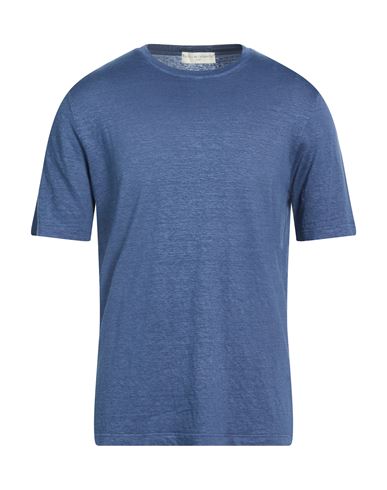 Filippo De Laurentiis Man T-shirt Slate Blue Size 42 Linen, Elastane In Blue