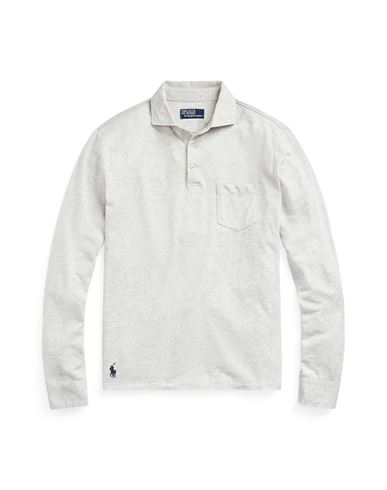 Polo Ralph Lauren Custom Slim Cotton-linen Oxford Polo Man Polo Shirt Light Grey Size L Cotton, Line