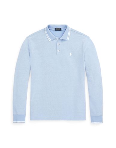 Polo Ralph Lauren Custom Slim Fit Stretch Oxford Mesh Polo Man Polo Shirt Blue Size L Cotton, Elasta
