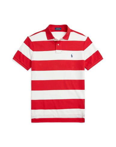 Polo Ralph Lauren Custom Slim Fit Striped Mesh Polo Shirt Man Polo Shirt Red Size Xxl Cotton