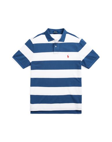 Polo Ralph Lauren Custom Slim Fit Striped Mesh Polo Shirt Man Polo Shirt Slate Blue Size Xxl Cotton