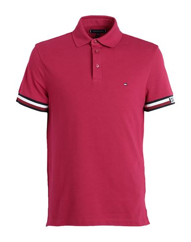 Tommy Hilfiger Man Polo Shirt Garnet Size L Cotton, Viscose, Elastane In Red