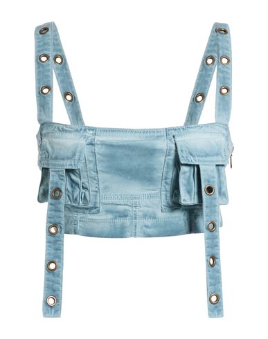 Blumarine Woman Top Slate Blue Size 4 Cotton, Elastane In Blue