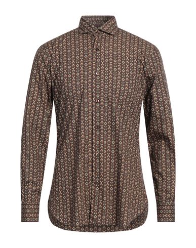 Barba Napoli Man Shirt Dark Brown Size 16 Cotton In Brown