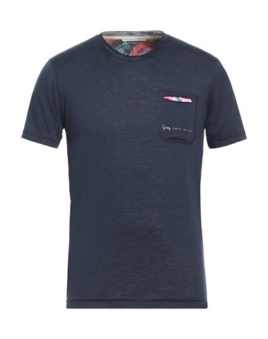 Shop Grey Daniele Alessandrini Man T-shirt Midnight Blue Size S Polyester, Viscose, Elastane