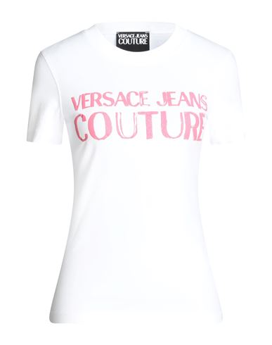 Versace Jeans Couture Glittered-logo Cotton T-shirt In White