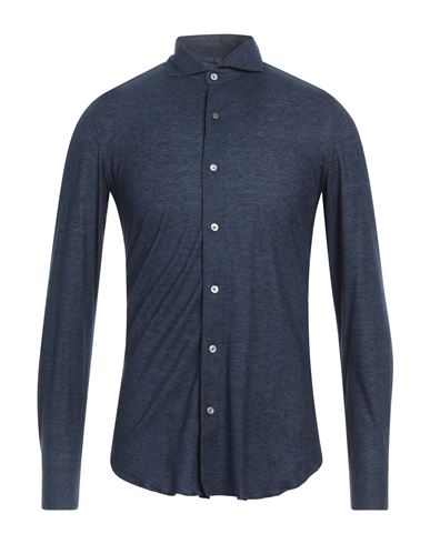 Shop Finamore 1925 Man Shirt Navy Blue Size Xxl Linen, Cotton