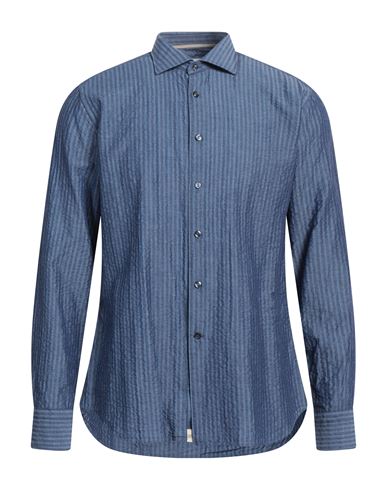 Tintoria Mattei 954 Man Shirt Slate Blue Size 16 Cotton, Linen