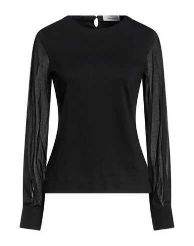 Gran Sasso Woman T-shirt Black Size 12 Cotton, Elastane, Silk