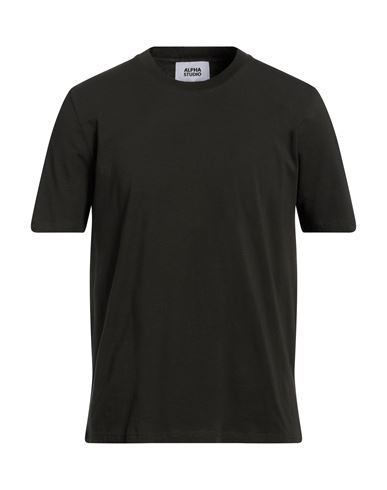 Shop Alpha Studio Man T-shirt Military Green Size 44 Cotton, Elastane