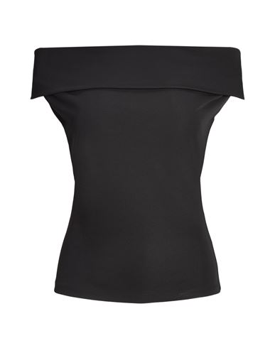 Ralph Lauren Lauren  Stretch Jersey Off-the-shoulder Tee Woman Top Black Size M Polyester, Elastane
