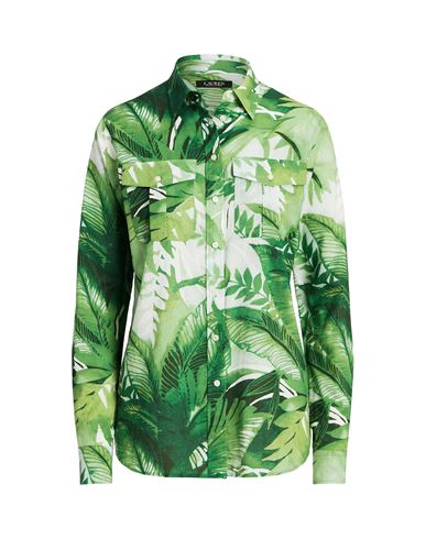Shop Lauren Ralph Lauren Palm Frond-print Cotton Voile Shirt Woman Shirt Green Size L Cotton
