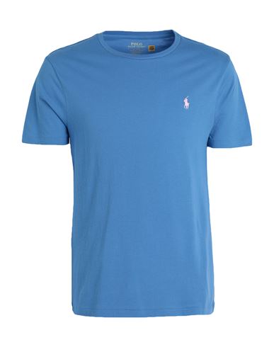 Polo Ralph Lauren Custom Slim Fit Jersey Crewneck T-shirt Man T-shirt Light Blue Size L Cotton