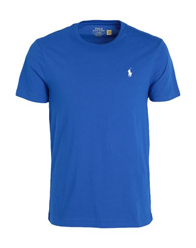 Polo Ralph Lauren Custom Slim Fit Jersey Crewneck T-shirt Man T-shirt Bright Blue Size Xxl Cotton