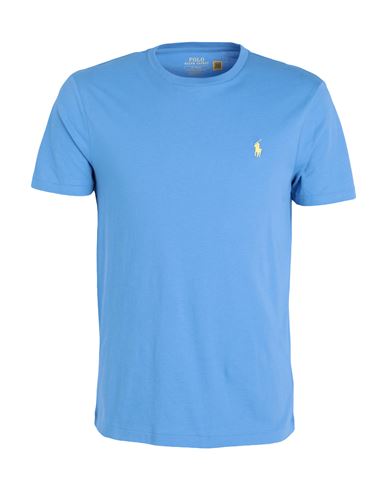 Polo Ralph Lauren Custom Slim Fit Jersey Crewneck T-shirt Man T-shirt Azure Size Xxl Cotton In Blue
