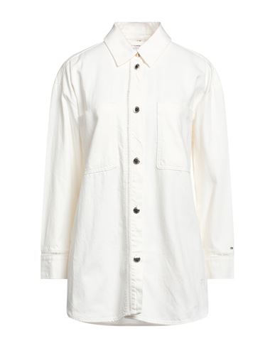 Tommy Hilfiger Woman Denim Shirt Ivory Size 6 Cotton, Lyocell In White