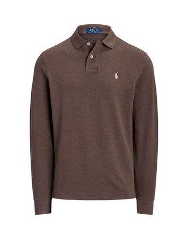 Polo Ralph Lauren Custom Slim Long-sleeve Polo Man Polo Shirt Brown Size Xxl Cotton