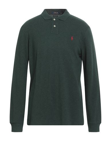 Polo Ralph Lauren Custom Slim Long-sleeve Polo Man Polo Shirt Dark Green Size L Cotton