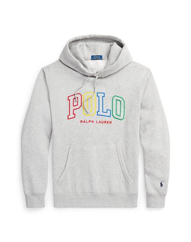 Polo Ralph Lauren The Rl Fleece Logo Hoodie Man Sweatshirt Light Grey Size L Cotton, Polyester