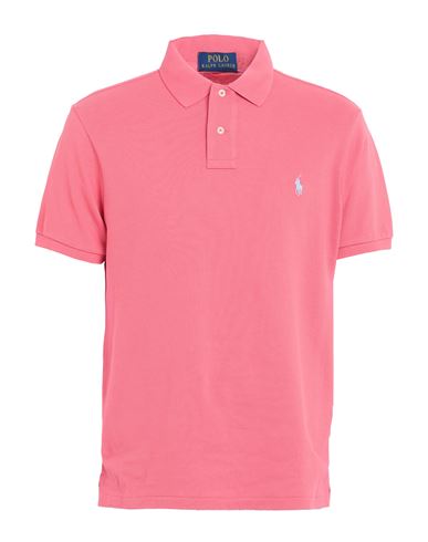 Shop Polo Ralph Lauren Slim Fit Mesh Polo Shirt Man Polo Shirt Coral Size L Cotton In Magenta