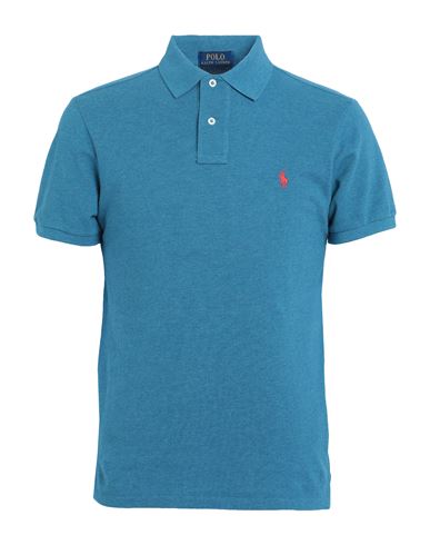 Shop Polo Ralph Lauren Slim Fit Mesh Polo Shirt Man Polo Shirt Pastel Blue Size L Cotton