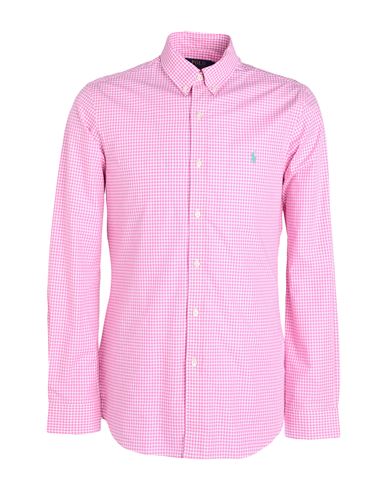 Polo Ralph Lauren Slim Fit Gingham Stretch Poplin Shirt Man Shirt Pink Size L Cotton, Elastane