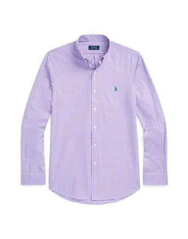 Polo Ralph Lauren Slim Fit Gingham Stretch Poplin Shirt Man Shirt Purple Size L Cotton, Elastane