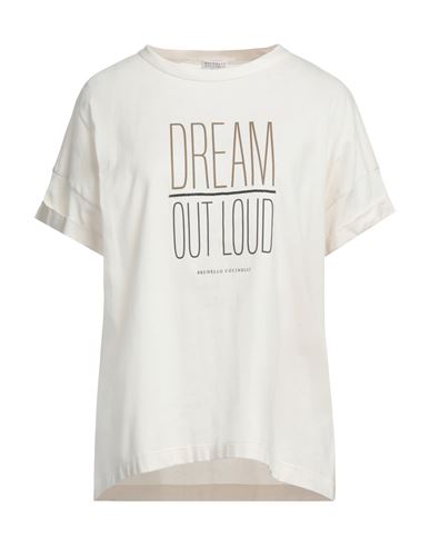 Brunello Cucinelli Woman T-shirt Cream Size M Cotton, Brass In White