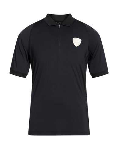 Ea7 Man Polo Shirt Black Size Xxl Polyester, Elastane