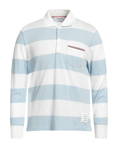 Thom Browne Man Polo Shirt Sky Blue Size 4 Cotton