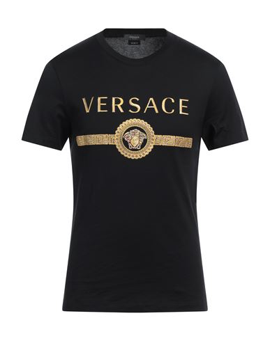 Shop Versace Man T-shirt Black Size L Cotton, Viscose, Glass, Polyester