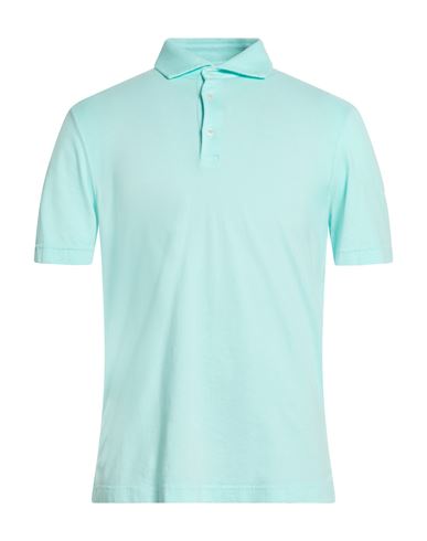 Fedeli Man Polo Shirt Turquoise Size 40 Organic Cotton In Blue