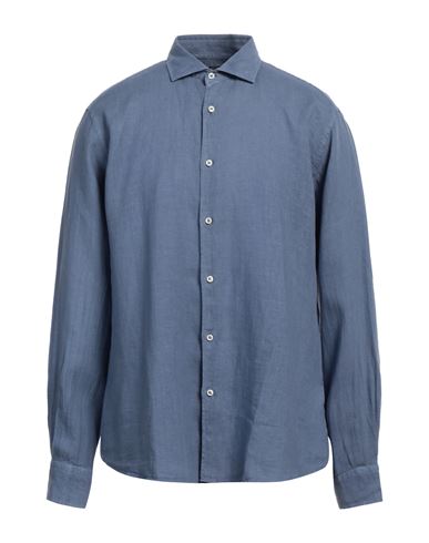 Fedeli Man Shirt Slate Blue Size 17 Linen