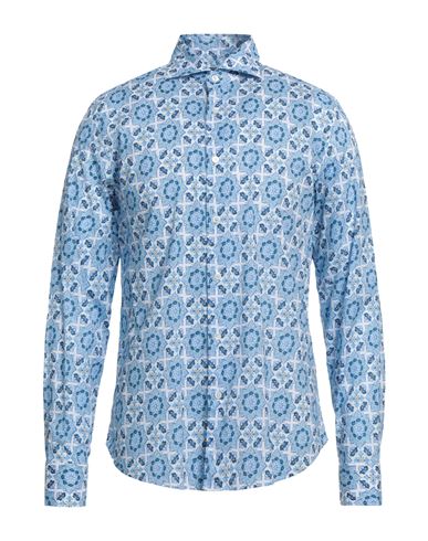Fedeli Man Shirt Blue Size 17 Cotton, Elastane